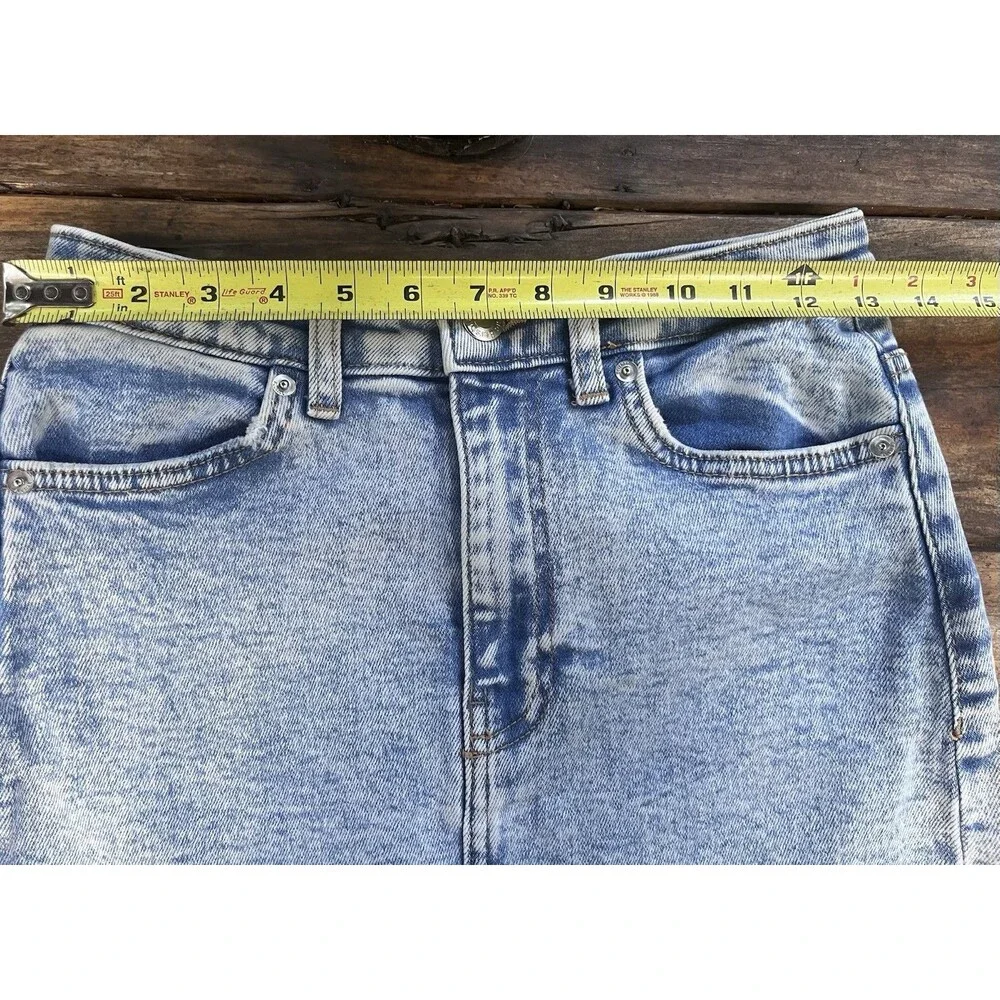 Bershka Raw Hem 90s Micro Mini High Rise Stretch Denim Jean Skirt Womens 2 Blue